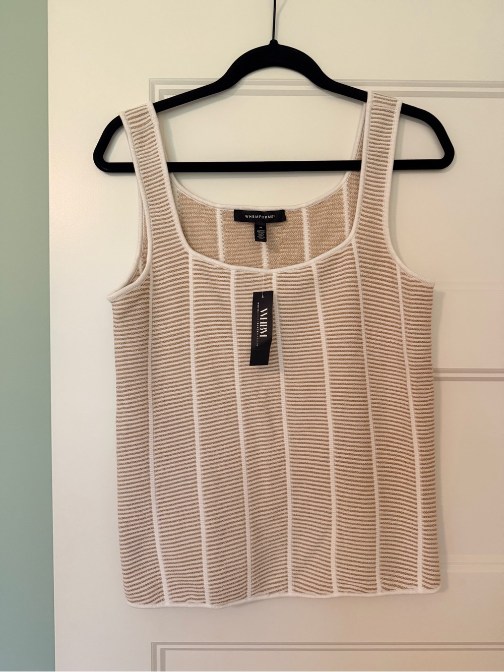 White House Black Market Cream Textured Vertical-Stripe Scoop Tank